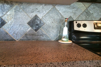 Concrete Countertop and Slate Backsplash