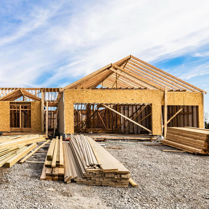 A new residential building in its framing stage. Washington State