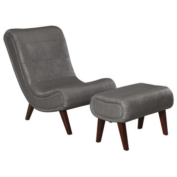 Hawkins Lounger With Ottoman, Pewter Faux Leather