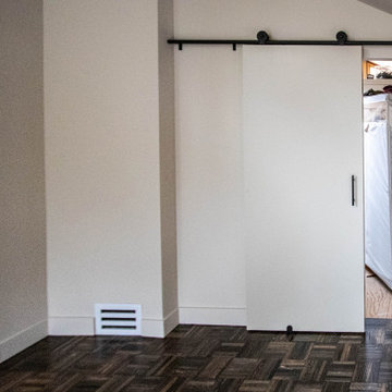 Mid-Century Modern Masterbath with Tiled Shower, Bedroom Shelving, Loft, Closet