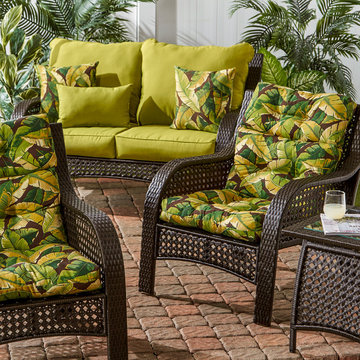 Wicker Woven Lounge Set with Mix and Match Cushions in Tropical Forest Greens