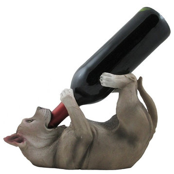 Drinking Pit Bull Puppy Dog Decorative Wine Bottle Holder