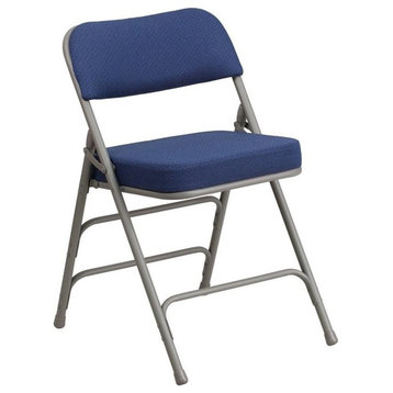 Bowery Hill Fabric/Metal 2.5"Thick Foam Folding Chair in Navy/Gray