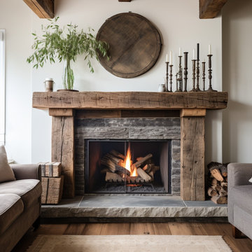 Wood Beam fireplace Mantels with Wooden Legs