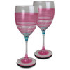 Retro Stripe Pink Wine Glasses, Set of 2