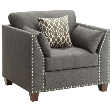 ACME Laurissa Track Arm Chair with Nailhead Trim in Light Charcoal Linen