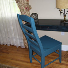Oak Desk/Sofa Tbl in Midnight Blue (Black over Blue)/Reto Blue Chair