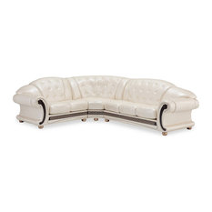 Apolo Leather Sectional Sofa, Pearl, Left Hand Facing Chaise