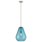 Z-Lite - Z-Lite Ayra 1-Light 16.75" Pendant, Brushed Nickel, Blue, 489P12-BN - Beautiful tear drop shaped hand-blown glass, available in clear or blue. Make a dramatic statement by using it alone or with one of our canopies to create a custom chandelier. Available in two sizes, clear glass with olde brass or brushed nickel, or blue glass with brushed nickel hardware.