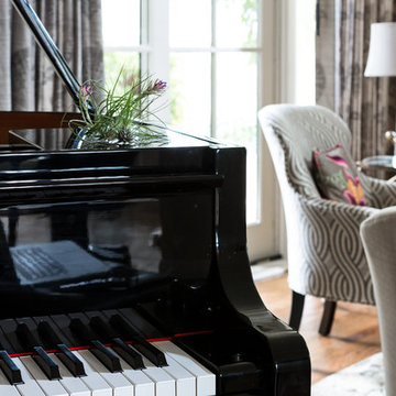 Transitional Living Room with Piano