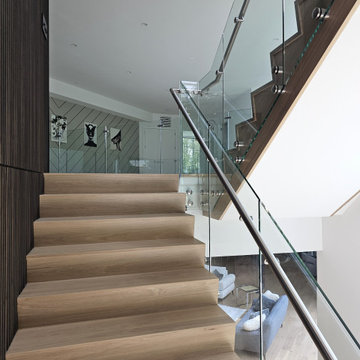 Project #129 | Modern White Oak Staircase with Slanted Risers