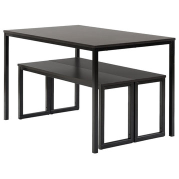 Modern Dining Table With Benches, 3-Piece Set, Espresso