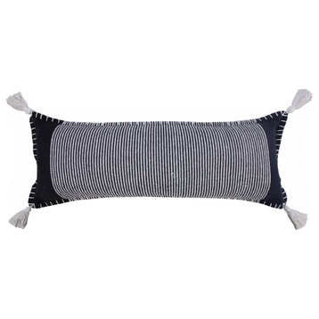 Ox Bay Handwoven Blue/White Stripe Organic Cotton Pillow Cover, 14"x36"