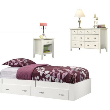 3 Piece Twin Platform Bed with Nightstand and Dresser Set in Soft White
