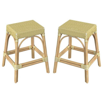 Home Square Rattan Counter Stool in Yellow and White - Set of 2