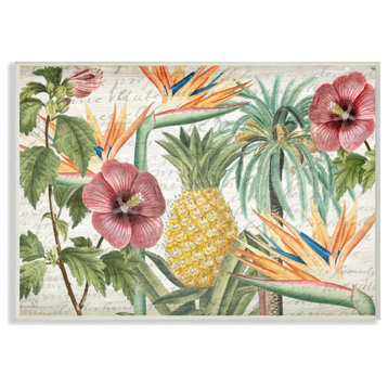 Tropical Flower Pineapple Wood Texture Design, 13"x19"