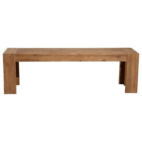 Benzara BM186134 Solid Acacia Wood Bench with Bracket Legs, Brown