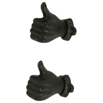 Brown Cast Iron Thumbs Up Hand Decorative Wall Hooks Set of 2