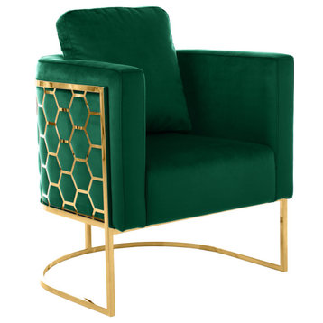 Casa Velvet Upholstered Chair, Green, Gold Finish