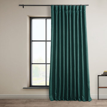 Faux Linen Extra Wide Room Darkening Curtain Single Panel, Slate Teal, 100w X 96l