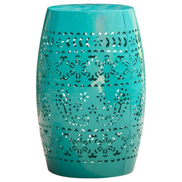 Noble House Ruby 12" Iron Outdoor Side Table in Teal Blue Finish