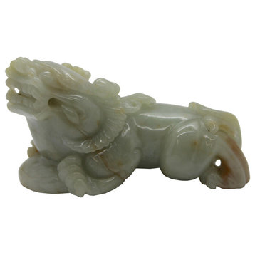 Hand Carved Natural Green Jade Feng Shui Lucky Pixiu Figure Pendant