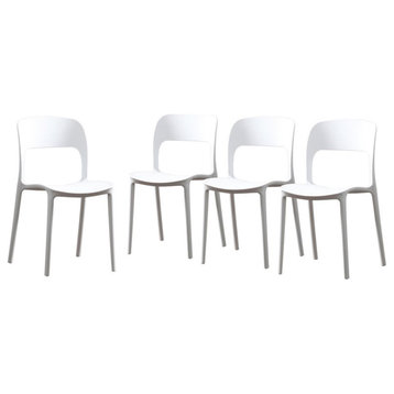 Noble House Katherina Outdoor Plastic Chairs in White (Set of 4)