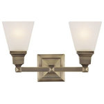 Livex Lighting - Livex Lighting 1032-01 Mission - Two Light Bath Bar - Shade Included: YesMission Two Light Ba Antique Brass Satin  *UL Approved: YES Energy Star Qualified: n/a ADA Certified: n/a  *Number of Lights: Lamp: 2-*Wattage:100w Medium Base bulb(s) *Bulb Included:No *Bulb Type:Medium Base *Finish Type:Antique Brass