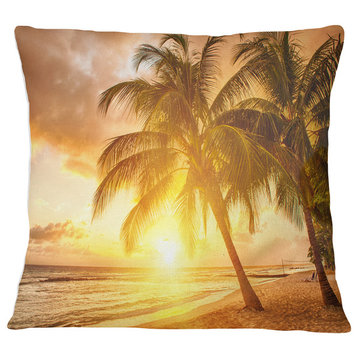 Bright Sunset at Barbados Island Modern Seascape Throw Pillow, 16"x16"