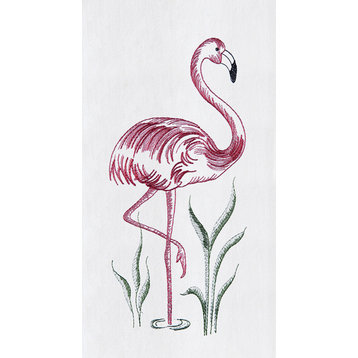 Pink Flamingo Embroidered Design Flour Sack Kitchen Towel 27 Inches