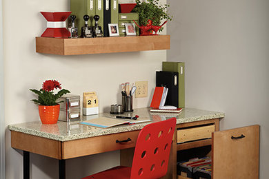 Example of a small classic built-in desk study room design in Minneapolis with gray walls