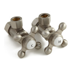 Hot & Cold Metal Cross Handles Angle Stop - 5/8" x 1/2" OD Compression - Bathroom Fixture Parts