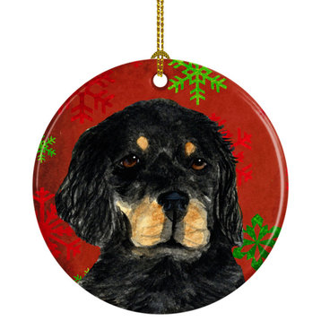 Ss4722-Co1 Gordon Setter Red Snowflakes Holiday Christmas Ceramic Ornament
