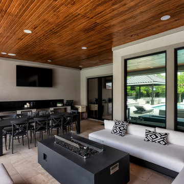 Custom Poolside Freestanding Arbor with Retractable Screens & Outdoor Kitchen