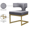 The Eve Dining Chair, Gray Velvet, Rich Gold Metal Base