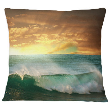Stormy White Wave in Blue Sea Modern Beach Throw Pillow, 18"x18"