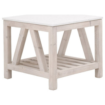 Star International Furniture Bella Antique Spruce Wood End Table in White Wash