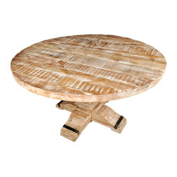 Sierra Rustic Wood Modern Round Pedestal Dining Room Table - Dining Tables