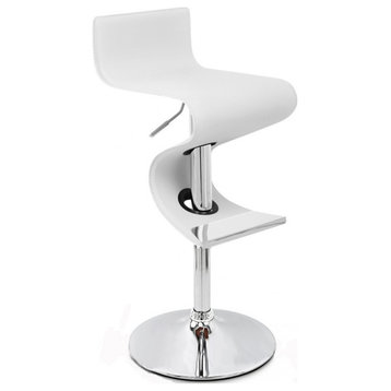 Pemberly Row 36"H Contemporary Faux Leather Adjustable Bar Stool in White
