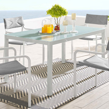 Lounge Dining Table, Rectangular, Aluminum, Metal, White, Modern, Outdoor Patio