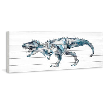 "Fierce Dinosaur" Painting Print on White Wood, 30x10