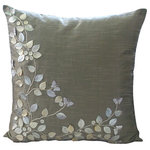 The HomeCentric - Art Silk 18"x18" Faux Leather And Pearl Leaves Pillows Cover, Silver Beauty - Silver Beauty is an exclusive 100% handmade decorative pillow cover designed and created with intrinsic detailing. A perfect item to decorate your living room, bedroom, office, couch, chair, sofa or bed. The real color may not be the exactly same as showing in the pictures due to the color difference of monitors. This listing is for Single Pillow Cover only and does not include Pillow or Inserts.