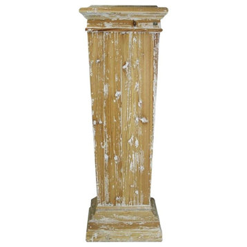 Pedestal Plant Stand BASDON Beige Reclaimed Pine Brass