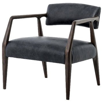 Tyler Mid-Century Modern Dark Oak Ebony Leather Arm Chair