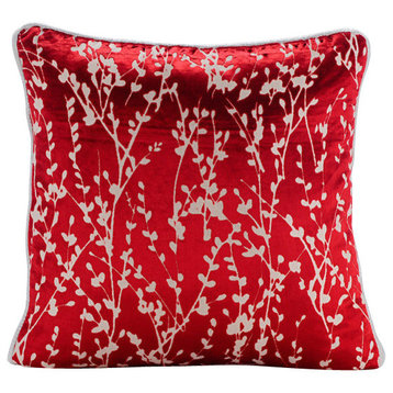 Red Burnout Velvet 16"x16" Red Willow Pillows Cover, Cayenne Red Drops
