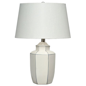 Classic Blue White Outline Table Lamp 23 in Traditional Ceramic Minimalist