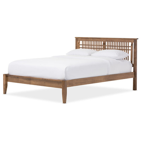 Loafey Mid-Century Modern Solid Walnut Wood Window-Pane Style Bed, Full
