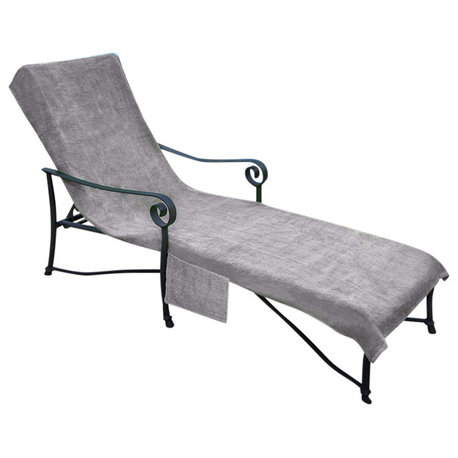 Pool Side Outdoor Lounge Chair Cover With 10" Back and Side Pocket, Grey, 30"x81