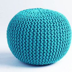 Cable Knit Pouf-Teal - Home Decor