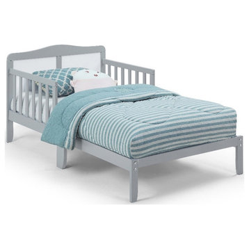 Olive & Opie Birdie Contemporary Wood Toddler Bed in Light Gray and White